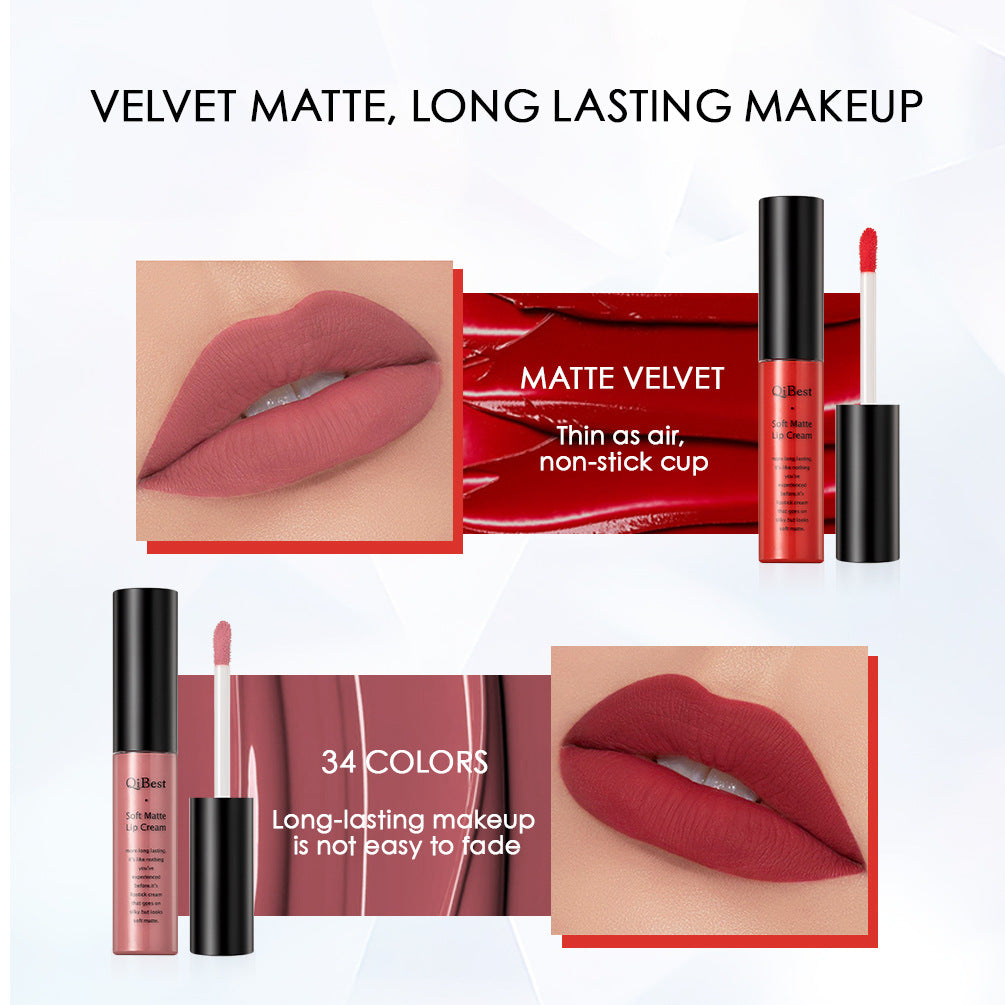 Qibest Matte No Stain On Cup Non-fading Lip Lacquer Matte Liquid Lipstick