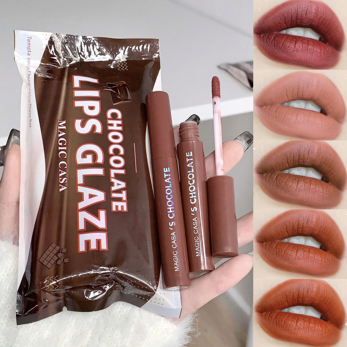 Magic Casa Five Pieces Of Chocolate Lip Glaze Set Matte Finish