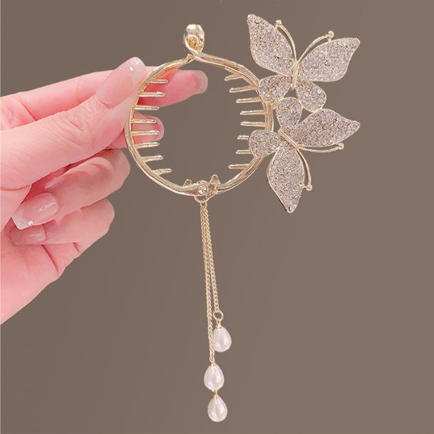 Double Butterfly High Ponytail Buckle Hairpin Female Tassel Headdress Grab Clip