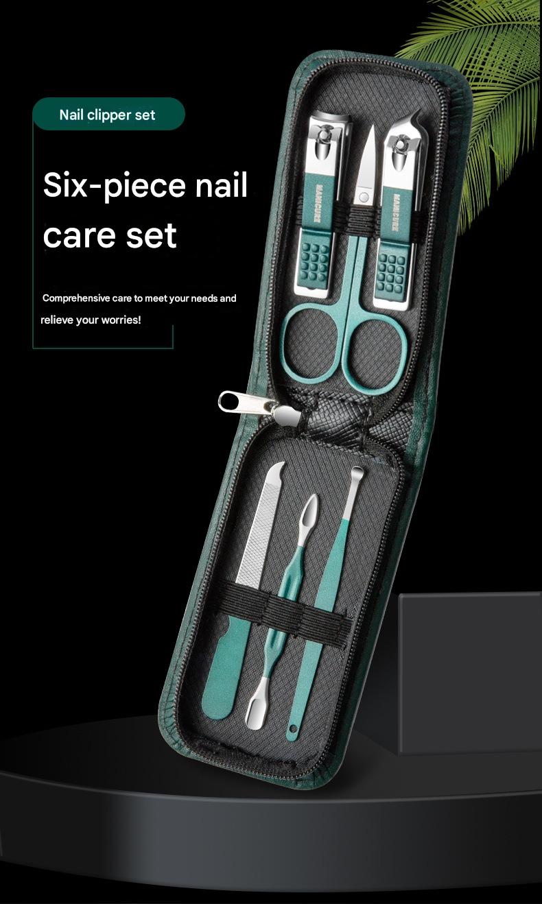 German Seiko Portable Dark Green Nail Clippers Set 6-piece Nail Clippers Set Home Nail Clippers