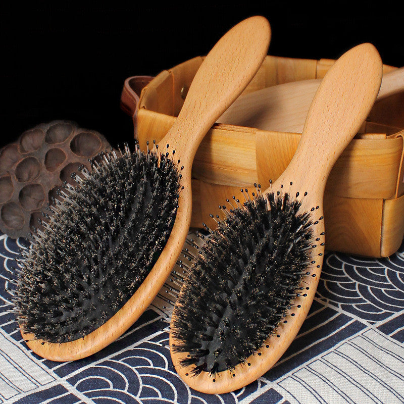 Boar Bristle Solid Wood Comb Hair Plate Airbag Smooth Massage