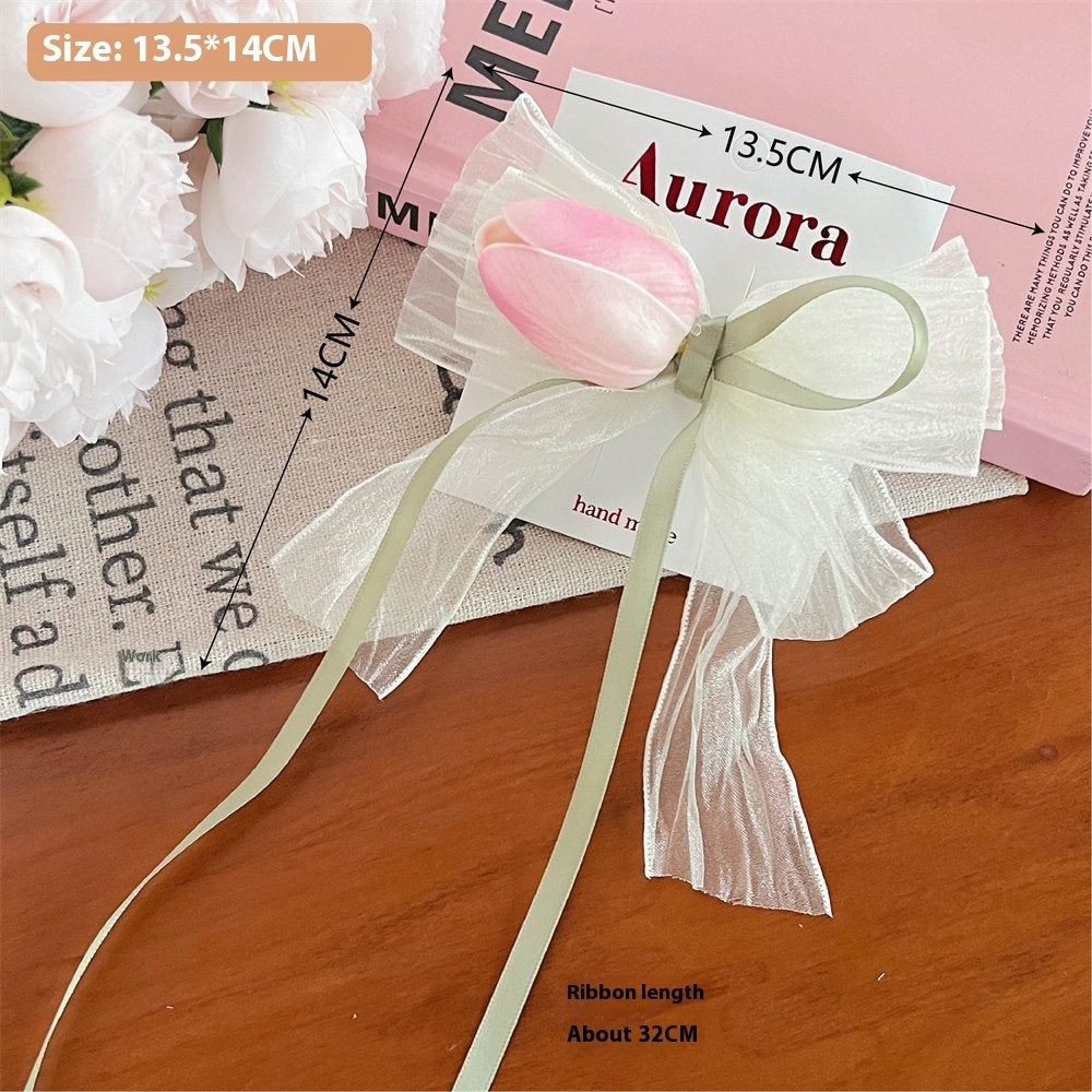 Three-dimensional Tulip Flower Barrettes Simple Ribbon