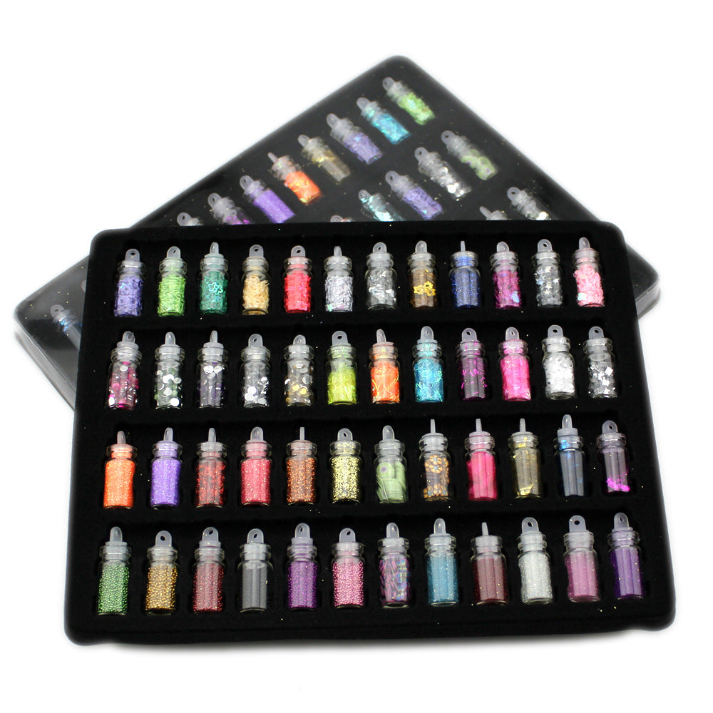 Nail Sequins 48 Color Glass Bottle Laser Glitter Set