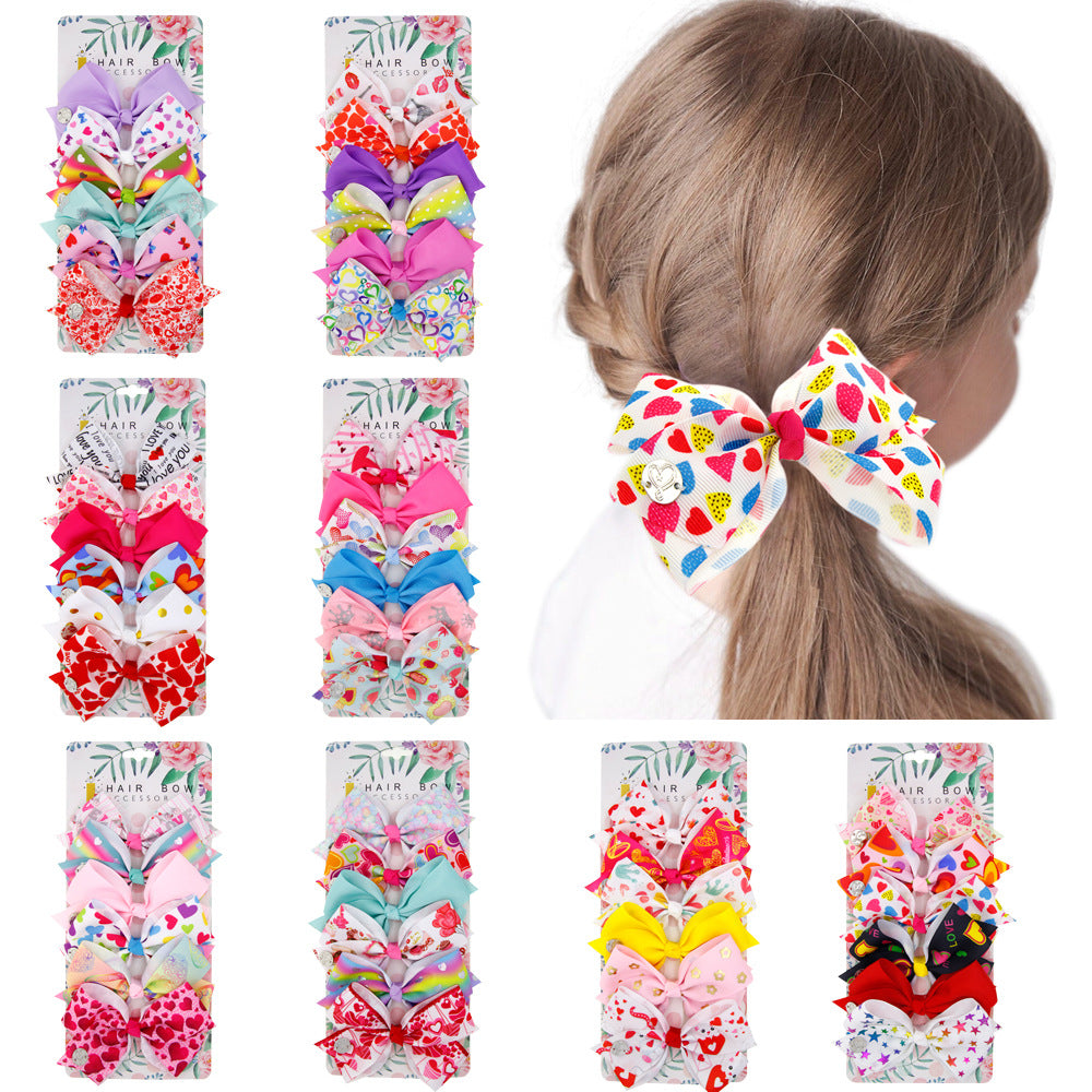 Fashion Children's Heart Bow Hair Clip Set