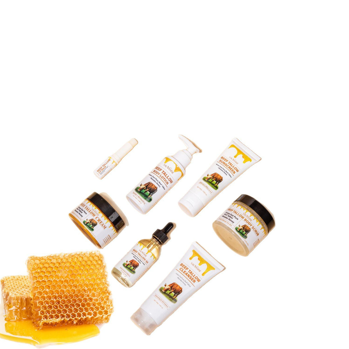 Sauvasine Butter Honey Seven-piece Facial Cleanser Face Cream Lipstick Protective Cream Body Lotion Facial Scrub Beef Fat Set
