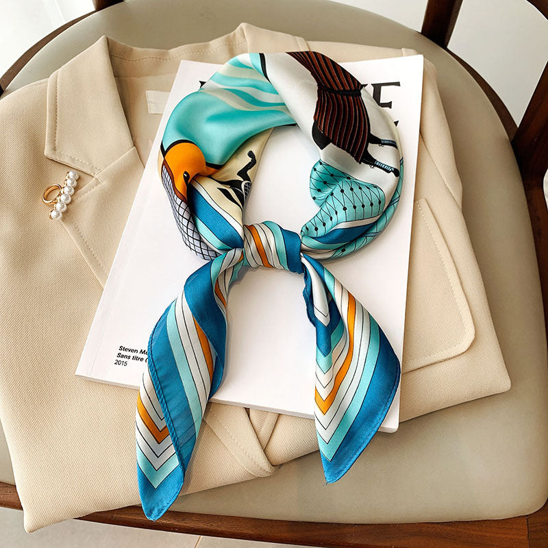 Spring And Summer New Silk-like Korean-style Printed Skin Markf Square Skin Markf Decorative Collarbone Skin Markf Hair Band Fashion Dual-use Arm Bag