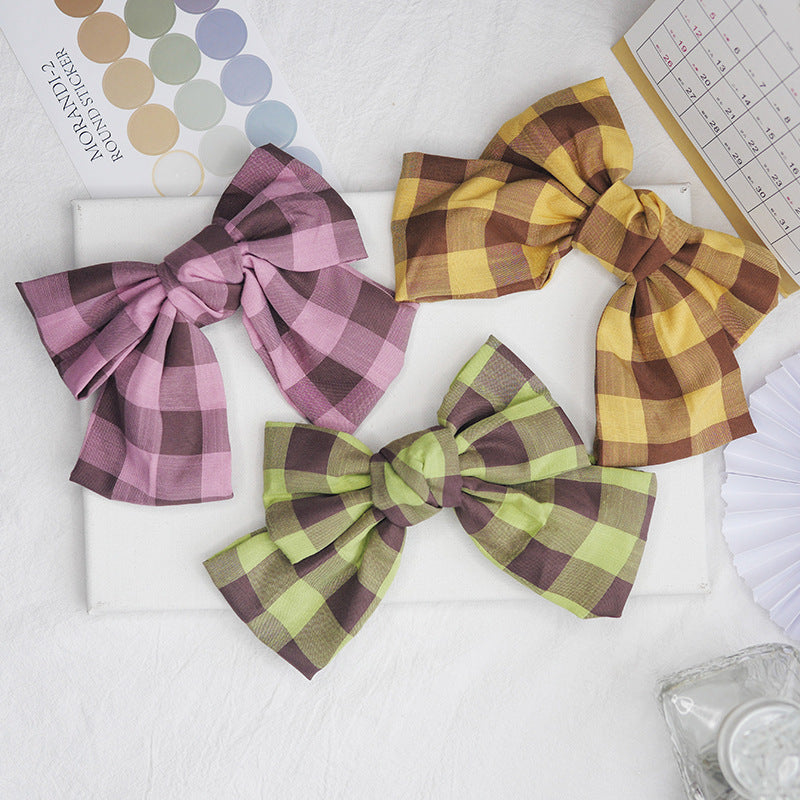 Cute Girl Plaid Fabric Bow Hair Clip