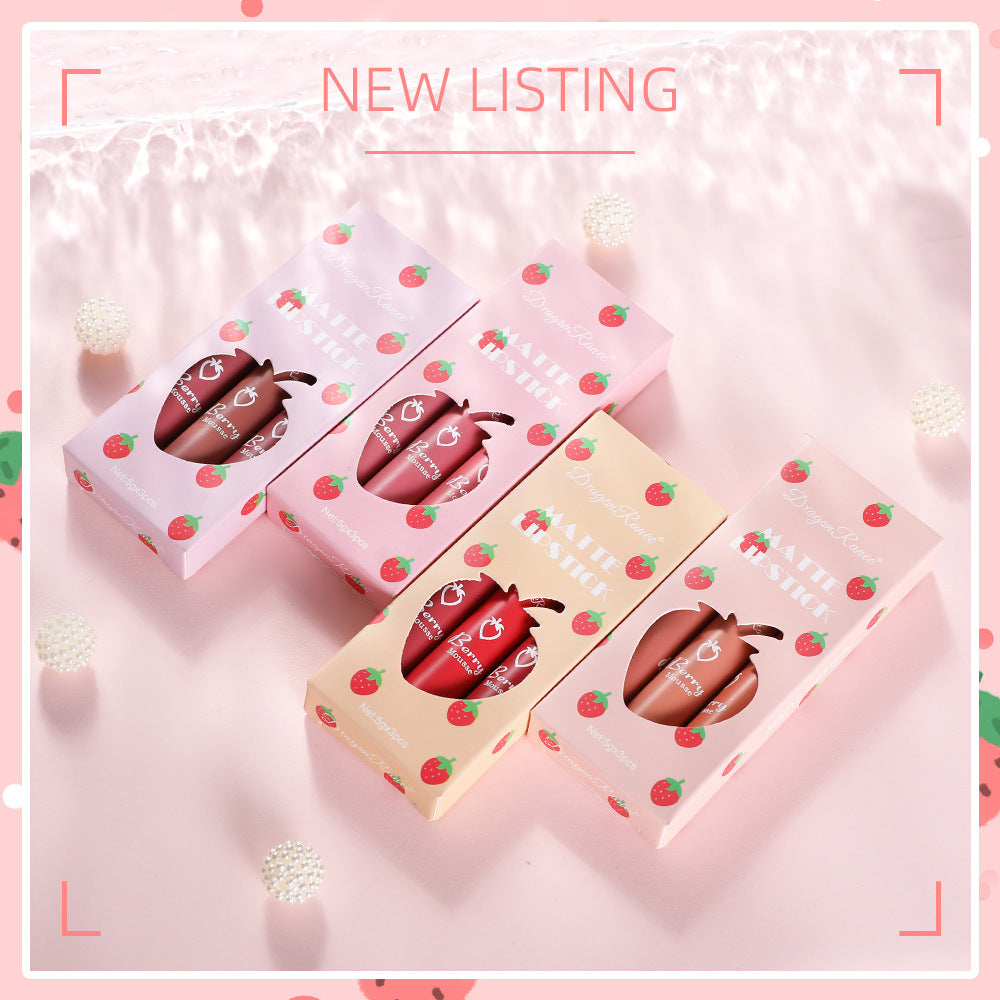 Dragon Ranee 3 Strawberry Set Box Velvet Mist Matte Lip Glaze Lipstick