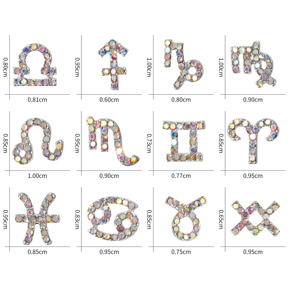 12 Zodiac Sign Nail Art Accessories Alloy Rhinestone 3D Nail Stickers For DIY Nail Decorations