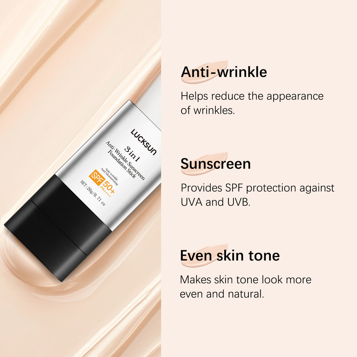 Luckson Three-in-one Anti-wrinkle Natural Long Lasting Concealer UV Protection Foundation Cream