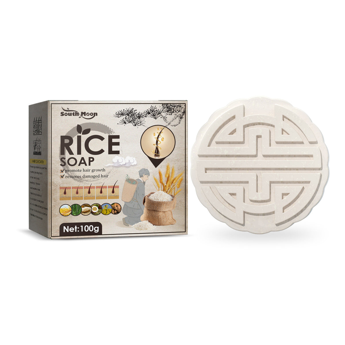 South Moon Rice Shampoo Soap Hair Growth Anti-hair Loss Nourishing Hair Strengthening Deep Cleansing