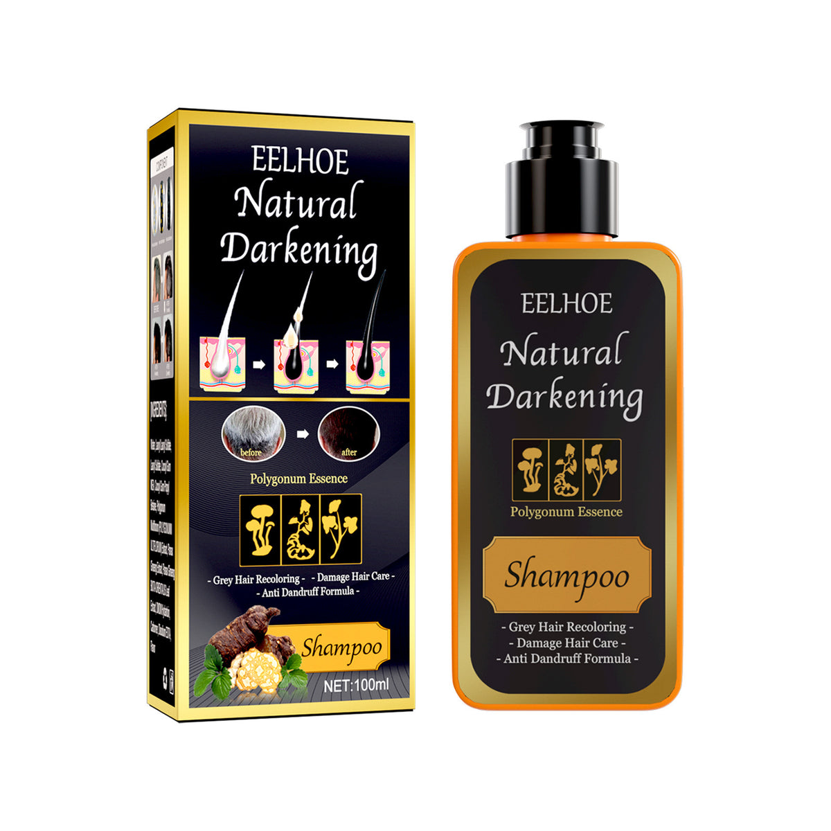 Eelhoe Polygonum Multiflorum Shampoo White To Black Black Hair Anti-drop Cleaning Anti-Dandruff