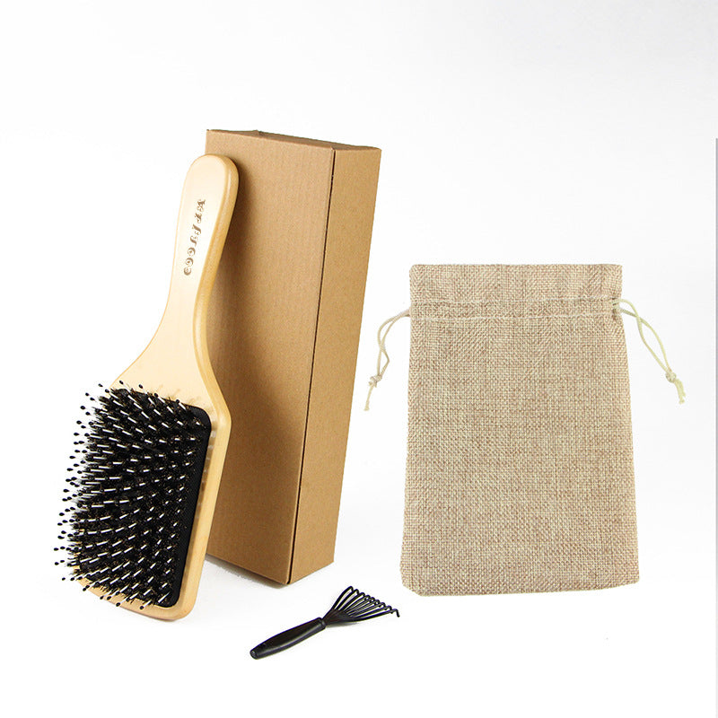 Boar Bristle Airbag Comb Bamboo Wood Massage