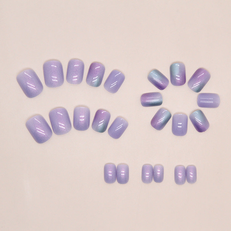 Dazzling Aurora Fake Nails Blooming Manicure Short 24 Pieces