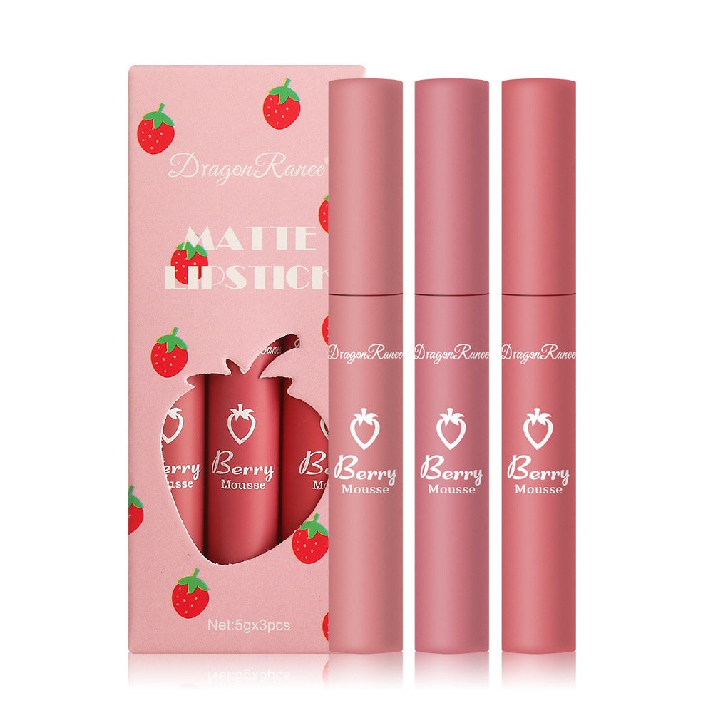 Dragon Ranee 3 Strawberry Set Box Velvet Mist Matte Lip Glaze Lipstick