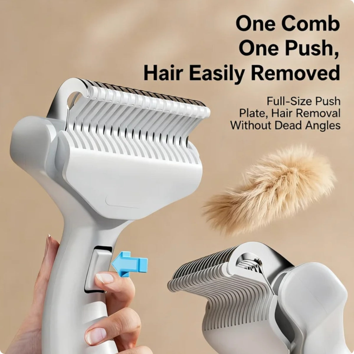 Pet Dematting Comb For Cats Dogs, Self Cleaning Deshedding Brush With Stainless Steel Blades, 26 Angle Undercoat Rake For Removing Loose Hair And Tangles, Grooming Tool For Long Short Haired Pets