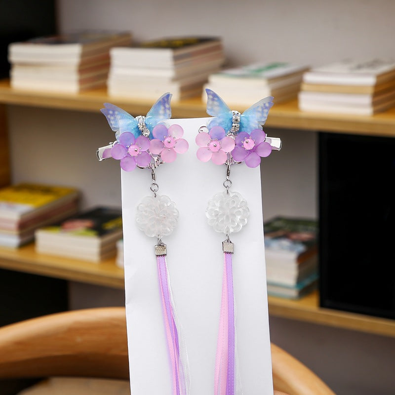Super Fairy Children Antique Hair Accessories Retro Accessories Tassel Butterfly Girl Hairpin