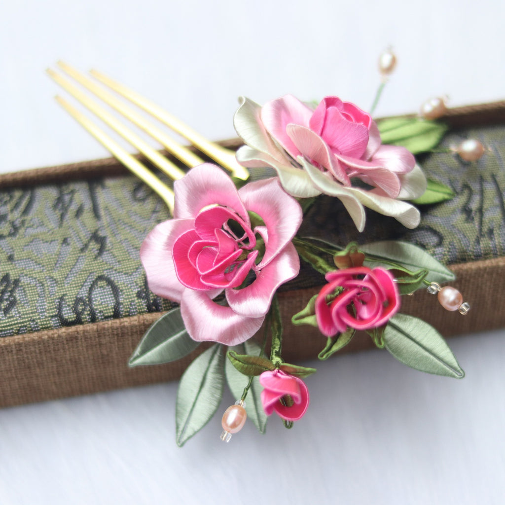 Twisted Flower Curling Gradient Peony Camellia Hair Comb