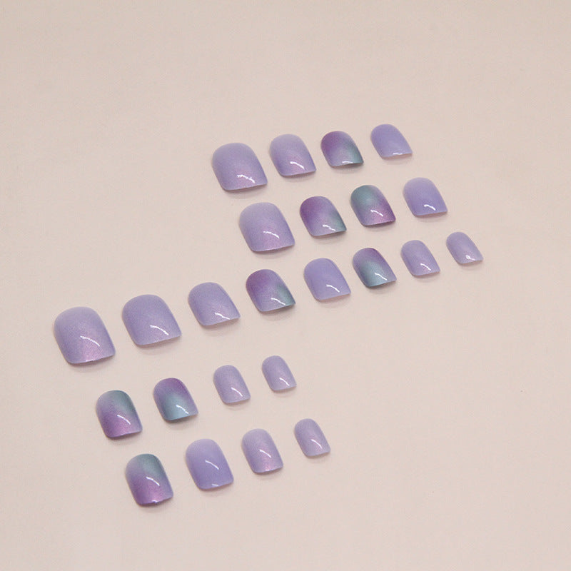 Dazzling Aurora Fake Nails Blooming Manicure Short 24 Pieces