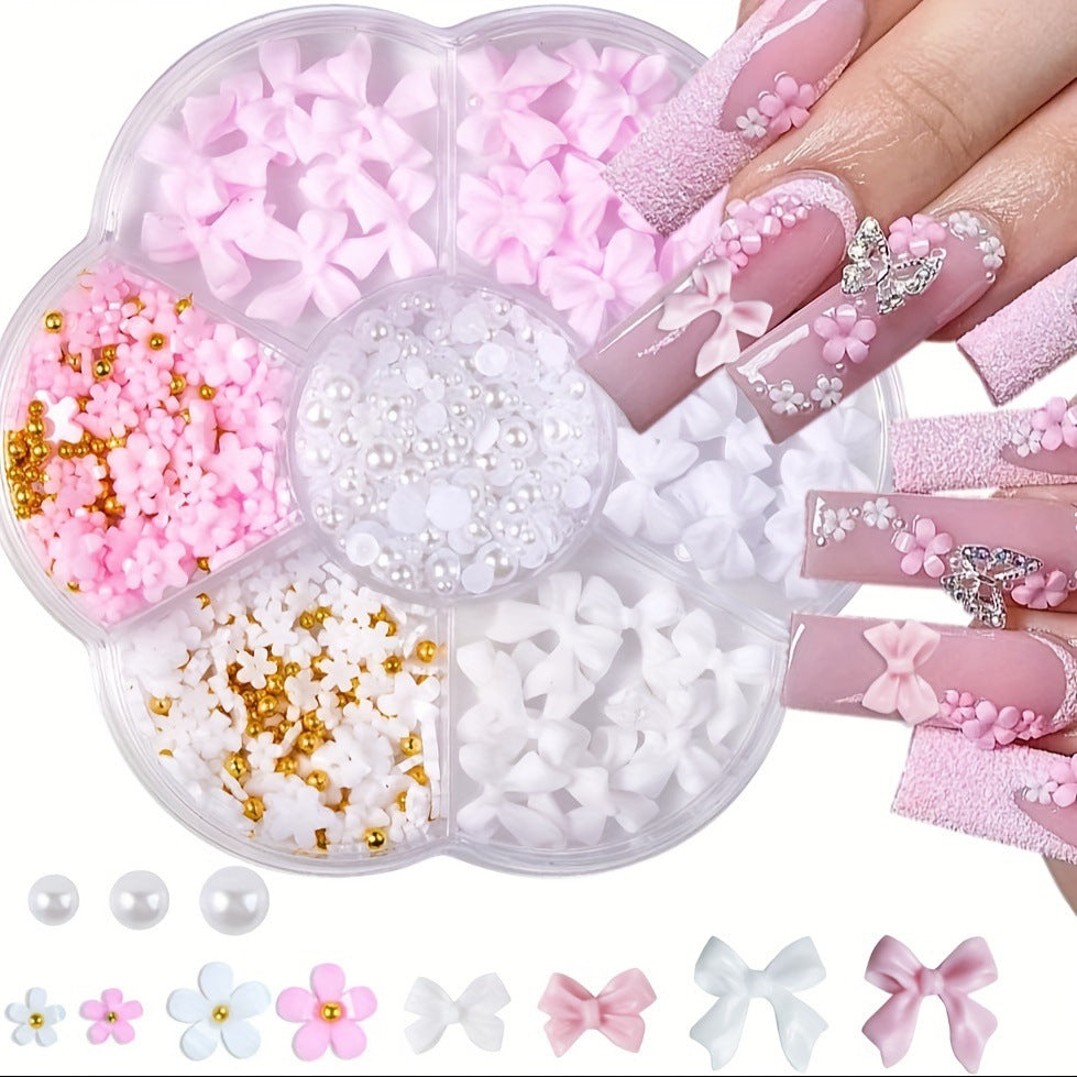 Resin Pearl Nail Beauty Ornament Bow Mixed