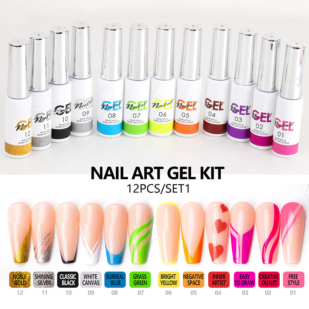 Nail Art Manicure Drawing Phototherapy ted Glue 3D Spray t Gel 12 Color Set Box