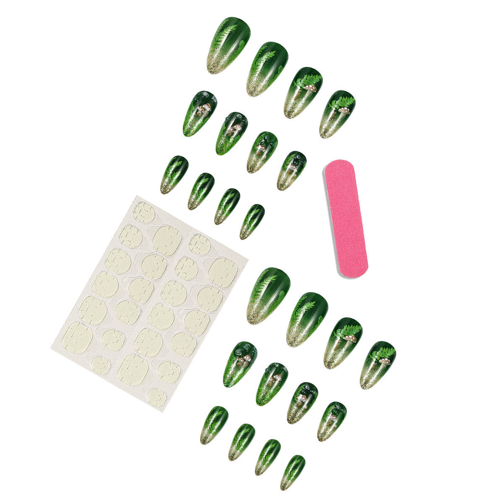 Green Deep Forest Mushroom European And American Wear Armor Nail Sticker Removable