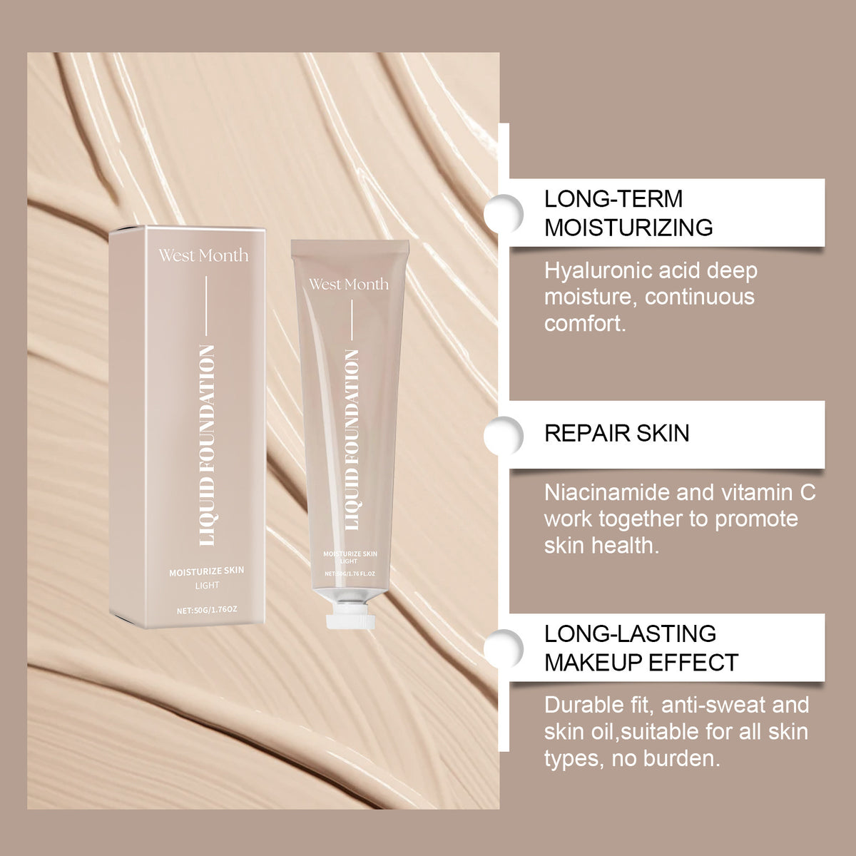 West Month Moisturizing Liquid Foundation Long Lasting Smear-proof Makeup