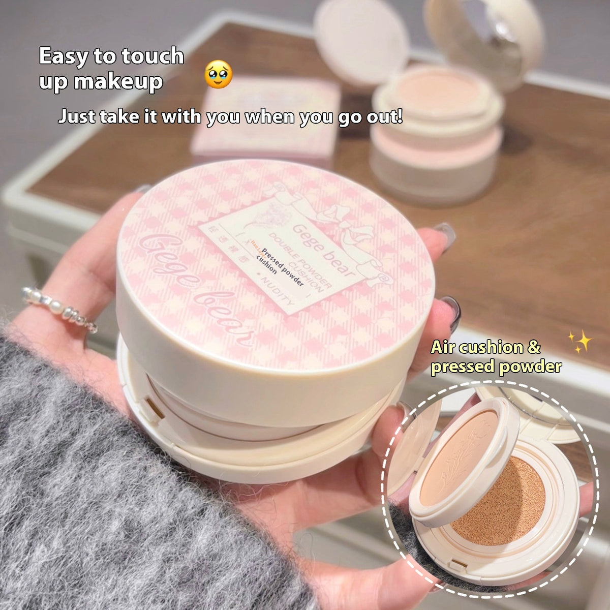 Gege Bear Two-in-one Powder Cushion Foundation Moisturizing And Clear Natural Non-stuck Powder Makeup Brightening Finishing Concealer