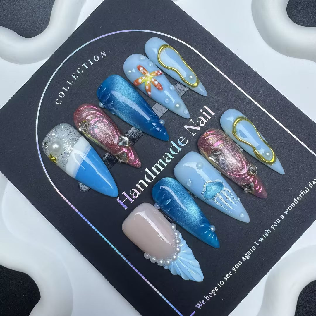 Carved Wear Armor Hand-painted Marine Three-dimensional Pattern Combination Nail Stickers