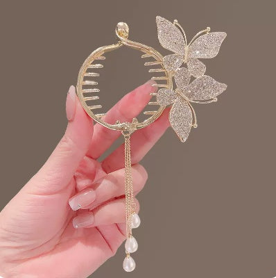 Double Butterfly High Ponytail Buckle Hairpin Female Tassel Headdress Grab Clip