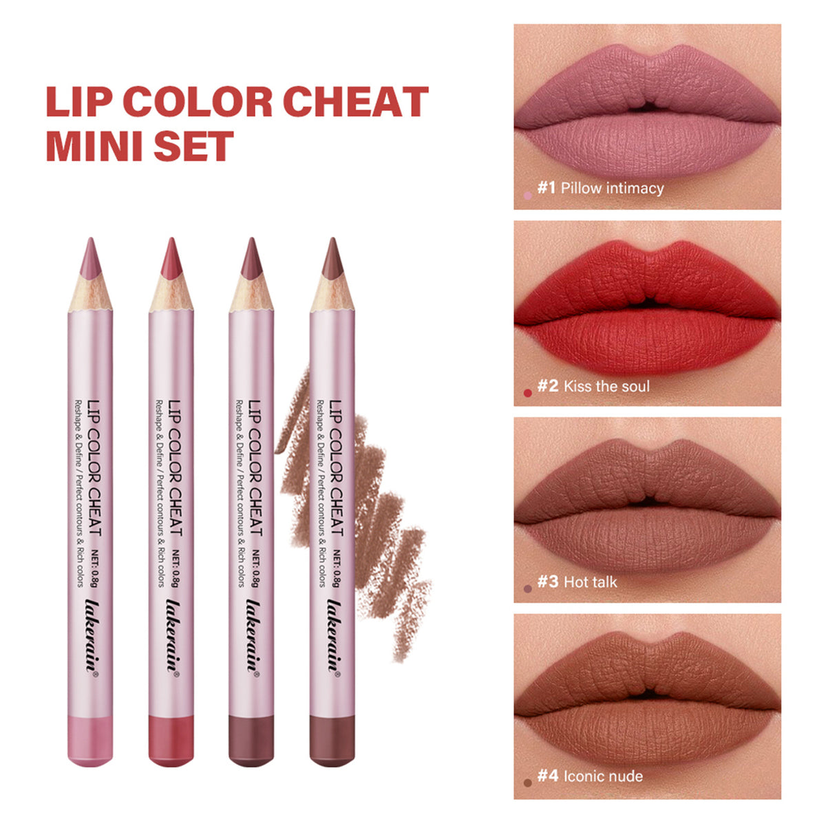 Lakerain 4 PCs Matte Lipstick Lip Liner