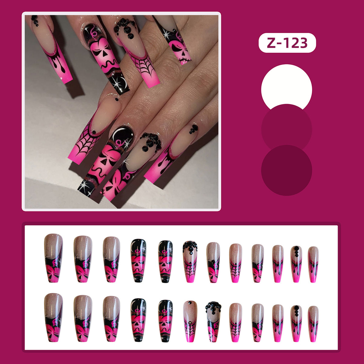 Z-123 Rose Pumpkin Long T Fake Nail Tip Halloween Cool