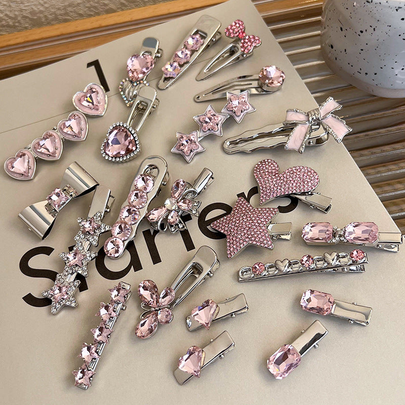 Heart Shape Rhinestone Side Bang Clip Sweet Cool Girl Metal Barrettes