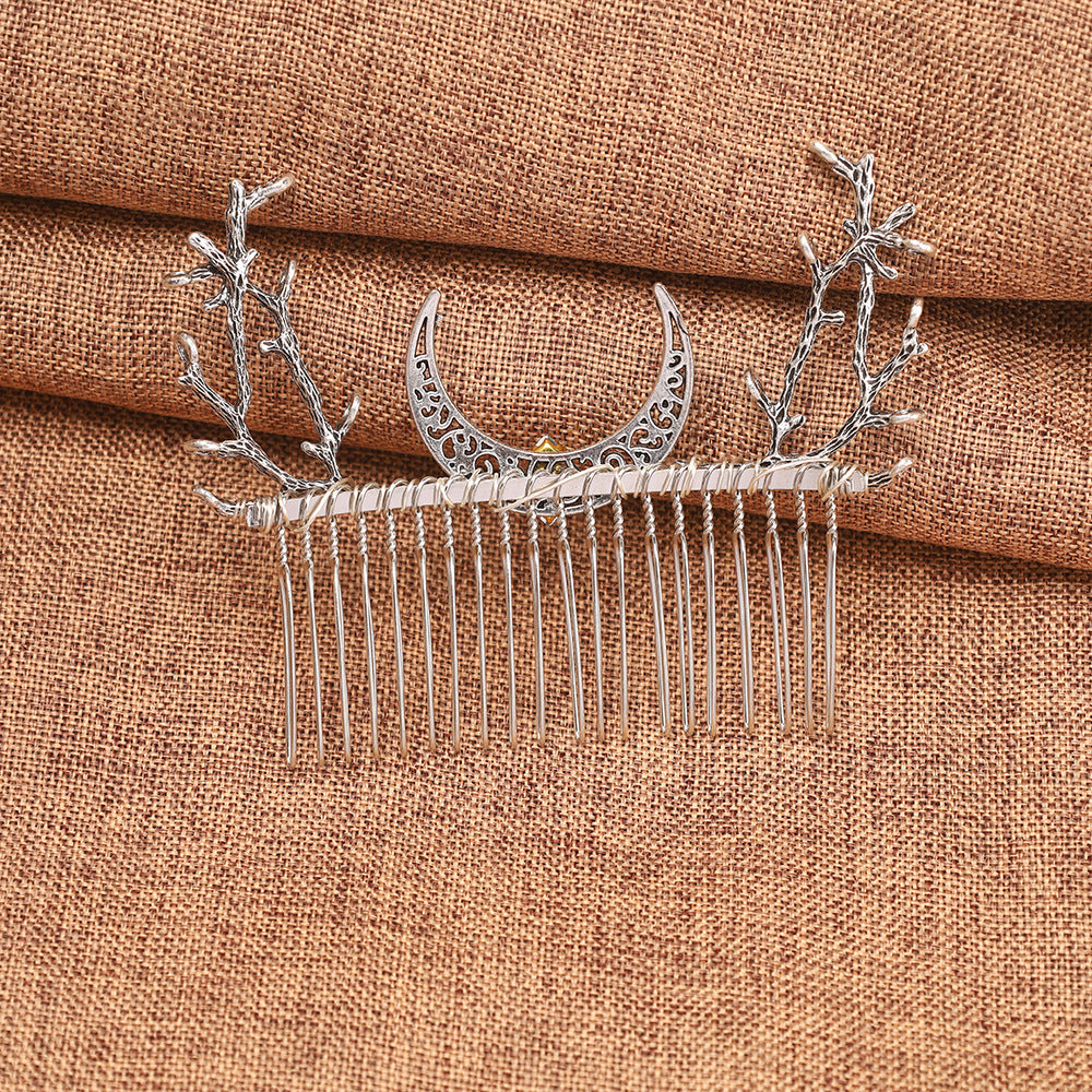 Retro Branch-and-Crescent Moon Hair Comb For Women Fashionable Headpiece