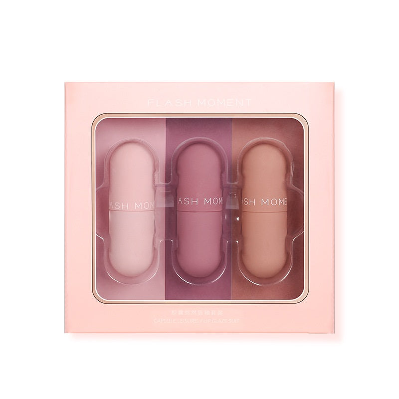 Flash Moment Mini Capsule Lip Lacquer Mirror Matte Velvet Three Series Lip Lacquer Suit Color Rendering Moisturizing No Stain On Cup