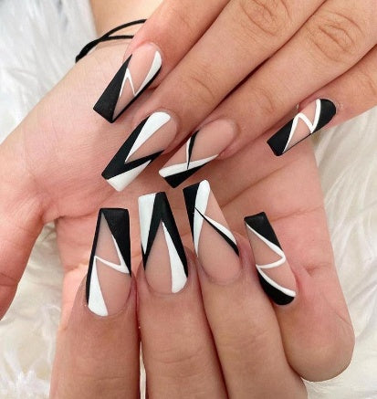 Wear Nail Finished Product Nail Stickers Black And White Simple Nail Geometry Nail Patch