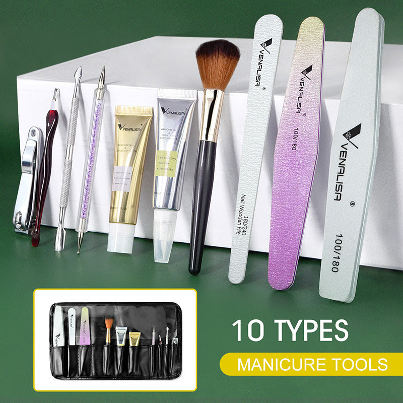 Venalisa Nail Art Kit Dead Skin Scrub Nail Polish Nail Clipper 10 Nourishing Sets