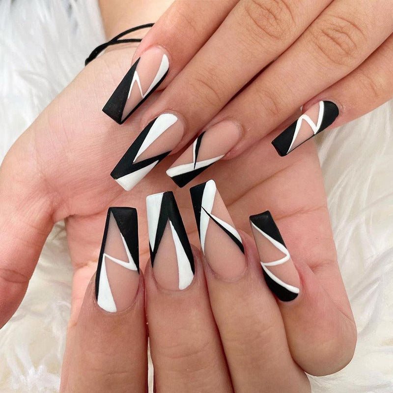 Wear Nail Finished Product Nail Stickers Black And White Simple Nail Geometry Nail Patch