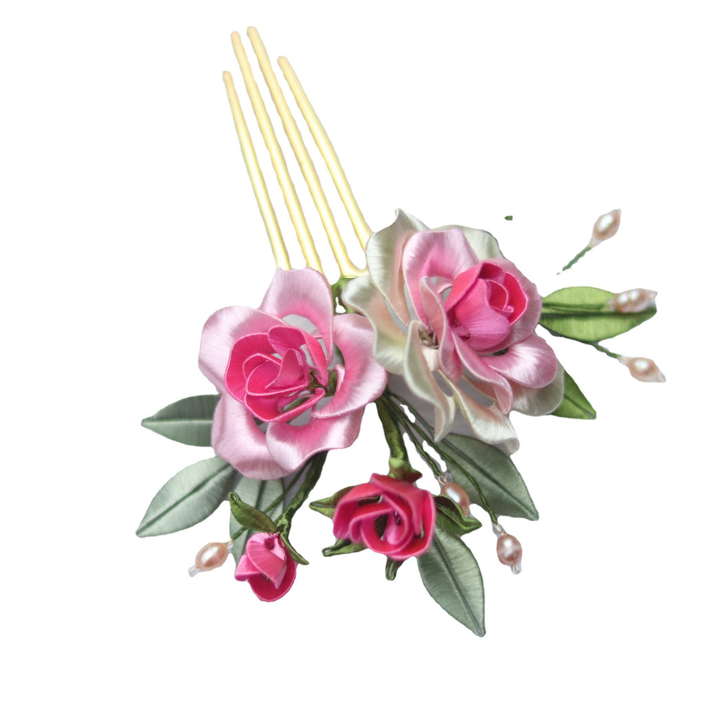 Twisted Flower Curling Gradient Peony Camellia Hair Comb