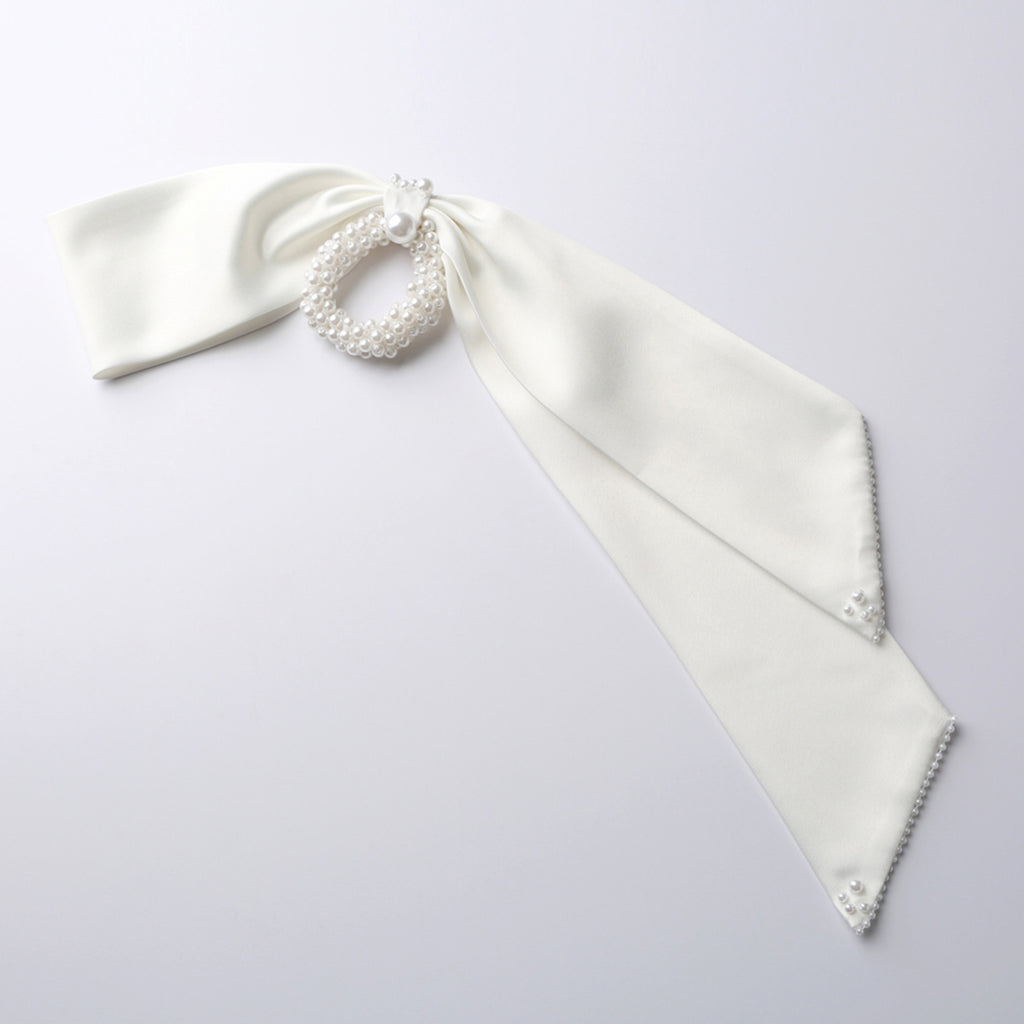 Handmade Simple White Satin Pearl Bow Hair Loop