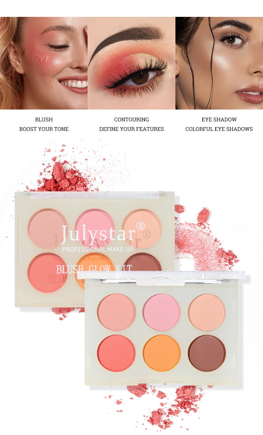 Julystar Beauty Matte Rouge Blush Nourishing Three-dimensional Eye Shadow Six-color Integrated