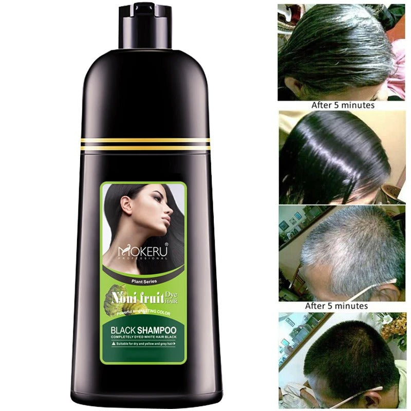 Mokeru Organic Natural Fast Hair Dye Only 5 Minutes Noni Plant Black Hair Color Dye Shampoo