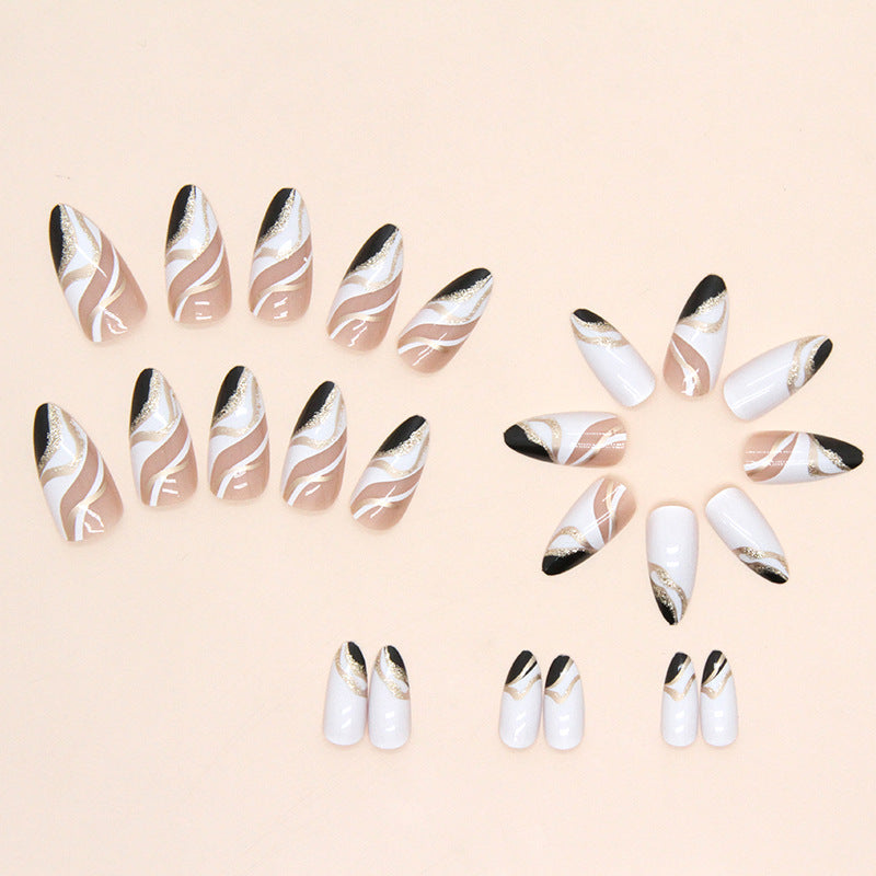 Black And White Mandarin Duck Color Almond Nail Piece