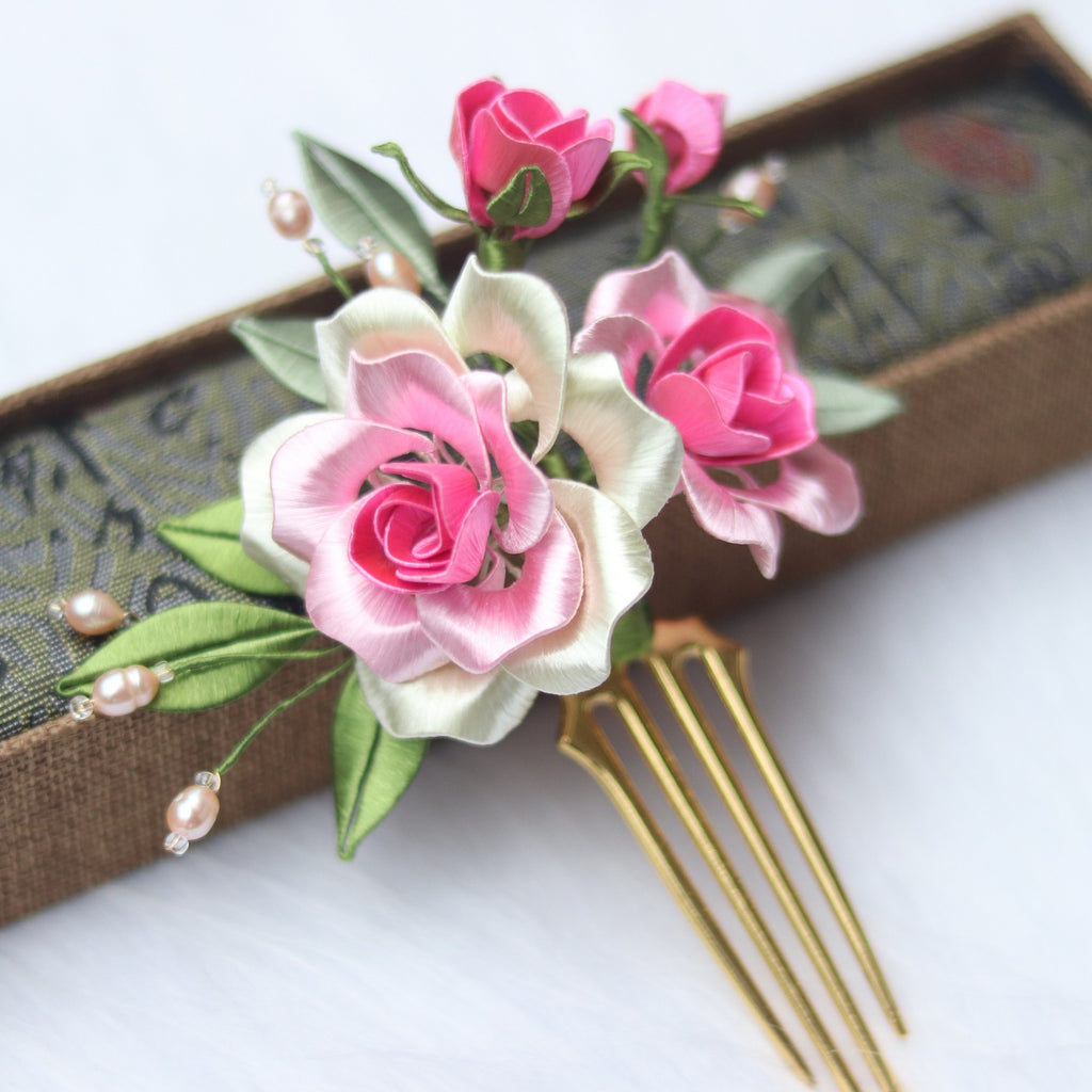 Twisted Flower Curling Gradient Peony Camellia Hair Comb