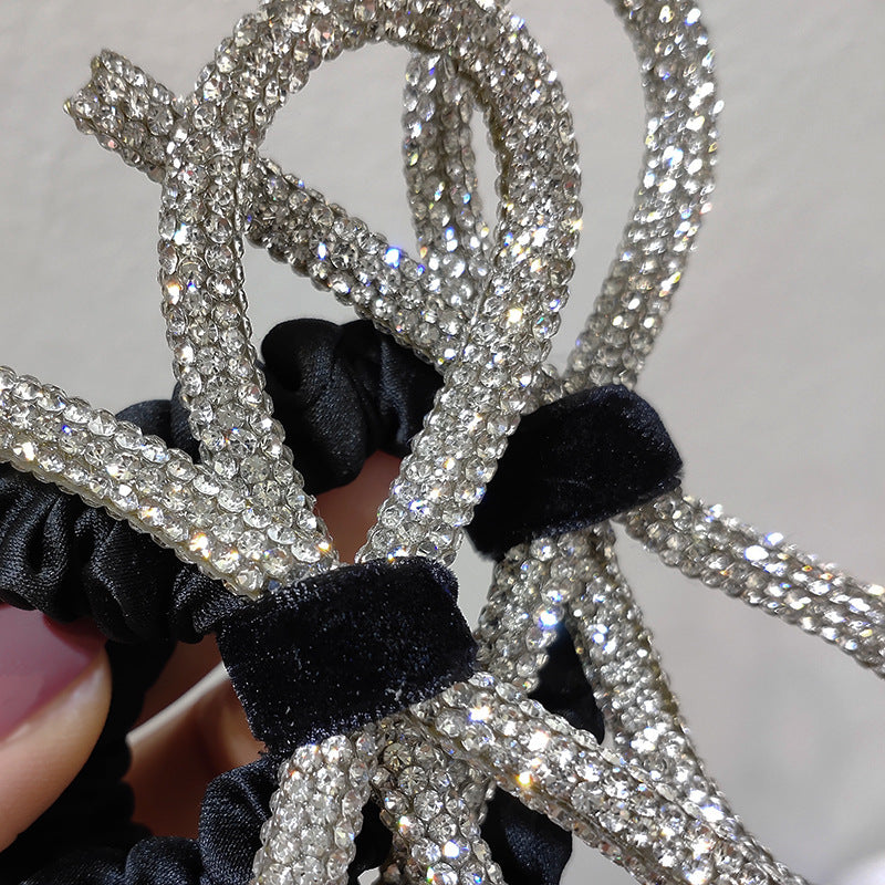 Shiny Diamond-studded Bow Hair Tie
