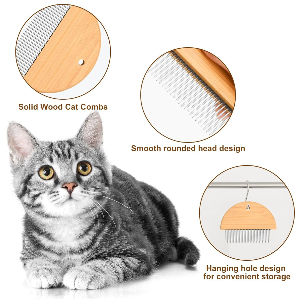 Flea Comb For Cats Wooden Cat Comb Pet Comb With Rounded-Tip Teeth Tangles And Loose Fur Grooming Comb Tool For Cats Dogs And Rabbits Tangled Hair