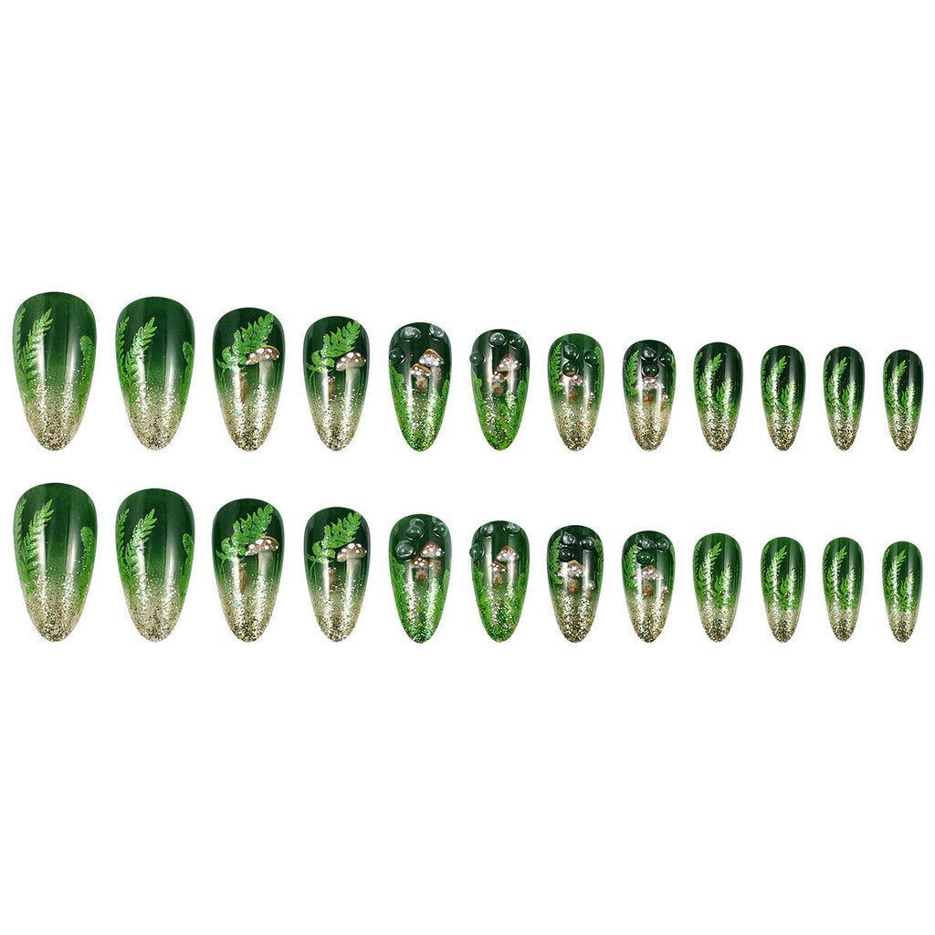 Green Deep Forest Mushroom European And American Wear Armor Nail Sticker Removable