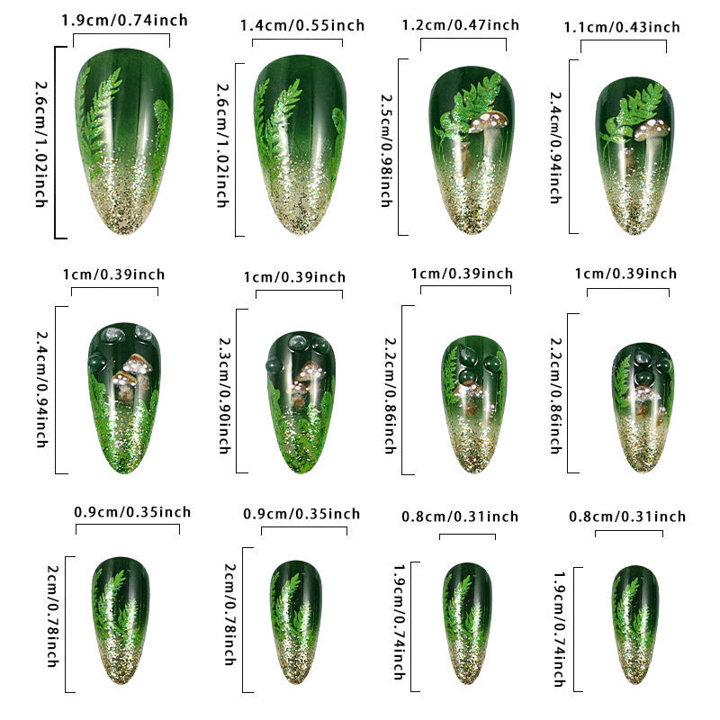 Green Deep Forest Mushroom European And American Wear Armor Nail Sticker Removable