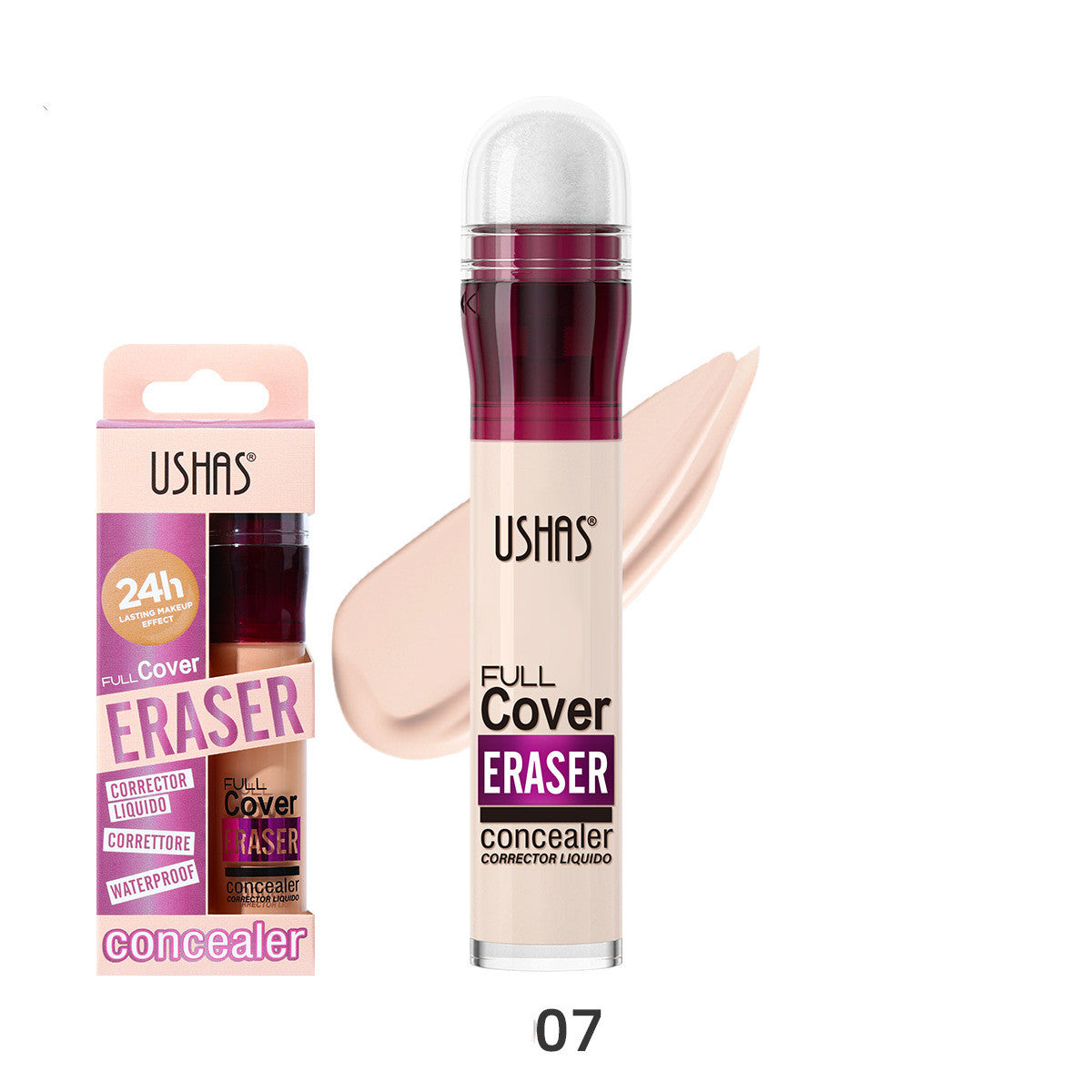 Ushas 12 Colors Sponge Head Liquid Foundation Makeup Liquid Concealer Long Lasting Smear-proof Makeup Waterproof Concealer