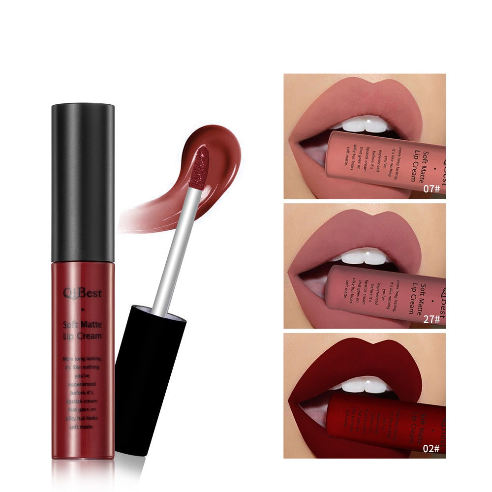 Qibest Matte No Stain On Cup Non-fading Lip Lacquer Matte Liquid Lipstick